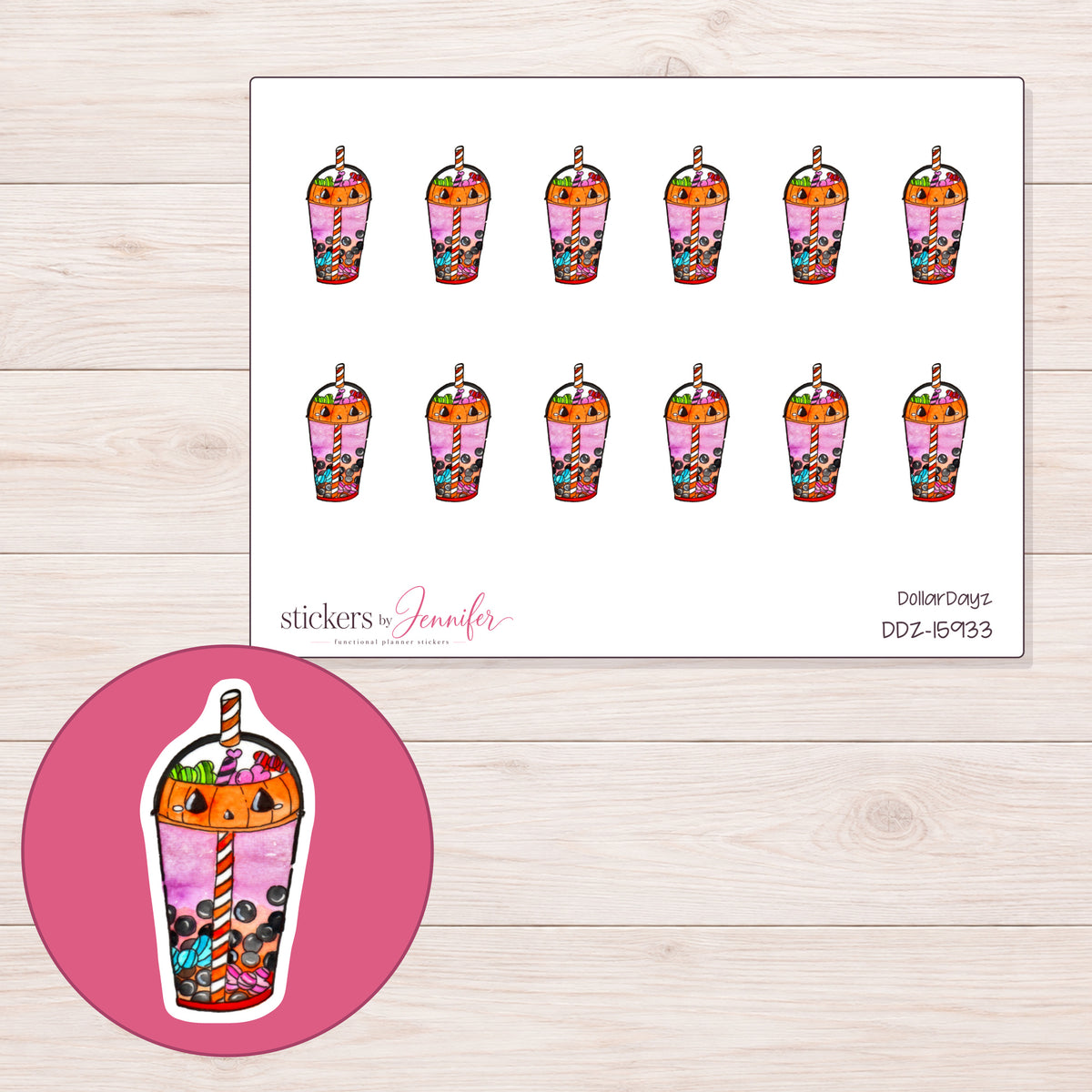 DDZ-15933 planner sticker sheet with enlarged sticker detail