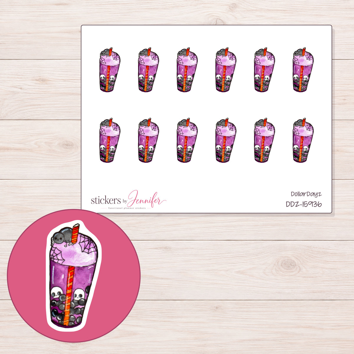 DDZ-15936 planner sticker sheet with enlarged sticker detail