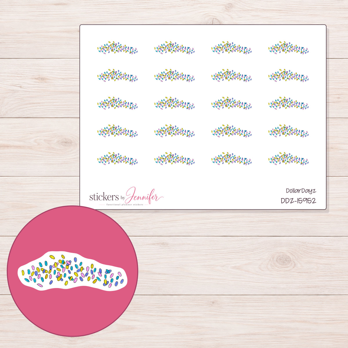 DDZ-15952 planner sticker sheet with enlarged sticker detail
