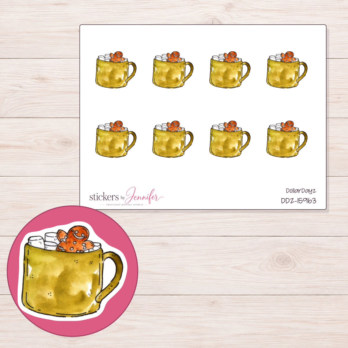 DDZ-15963 planner sticker sheet with enlarged sticker detail