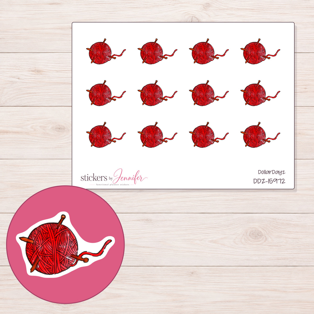 DDZ-15972 planner sticker sheet with enlarged sticker detail