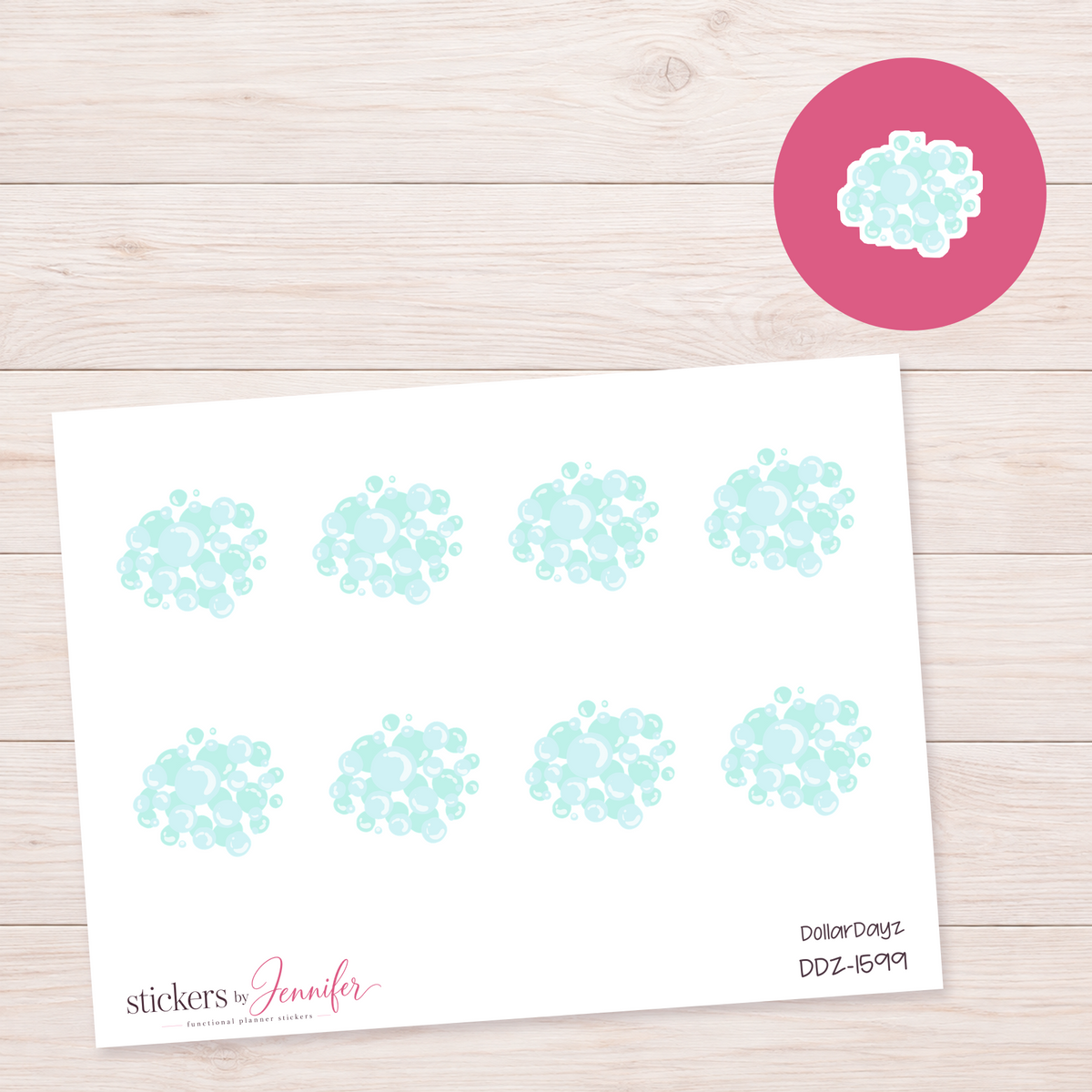 Mint Soap Bubbles Planner Stickers | DDZ-1599