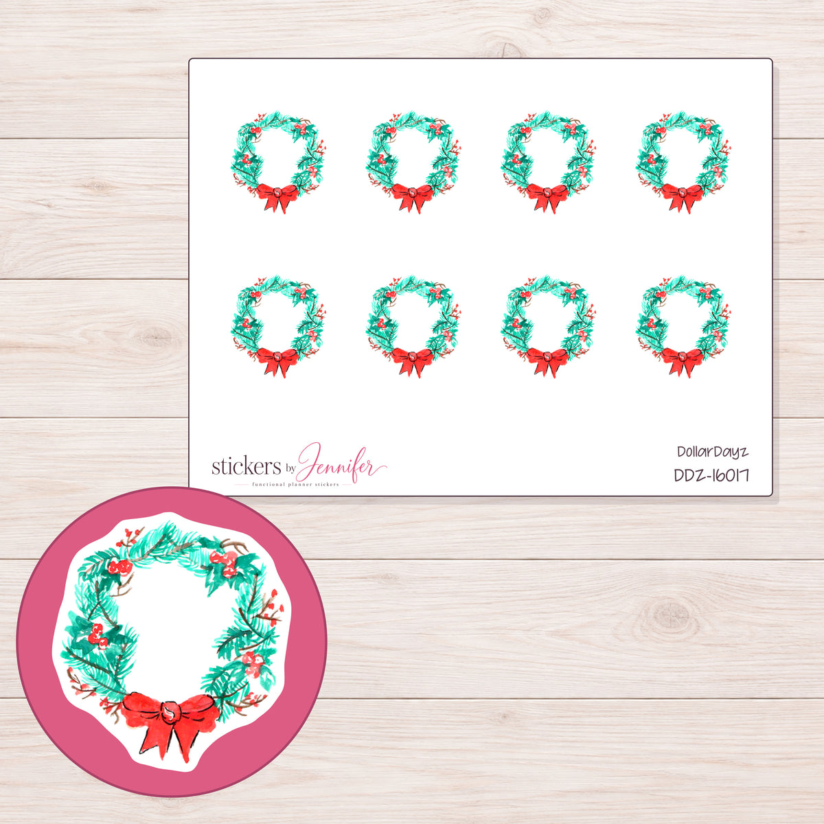 DDZ-16017 planner sticker sheet with enlarged sticker detail