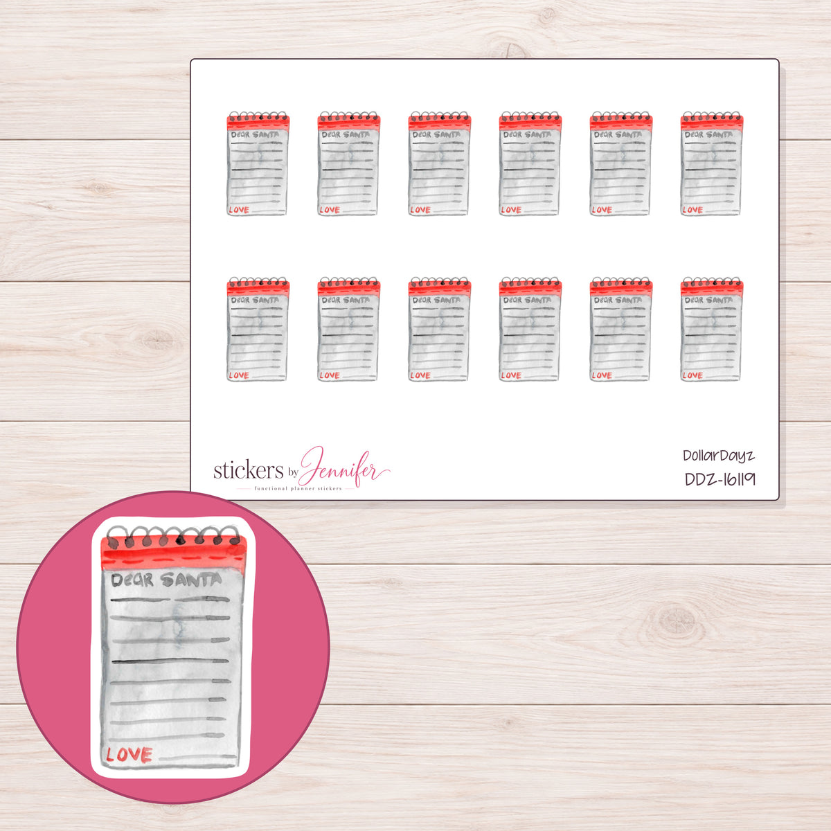 DDZ-16119 planner sticker sheet with enlarged sticker detail