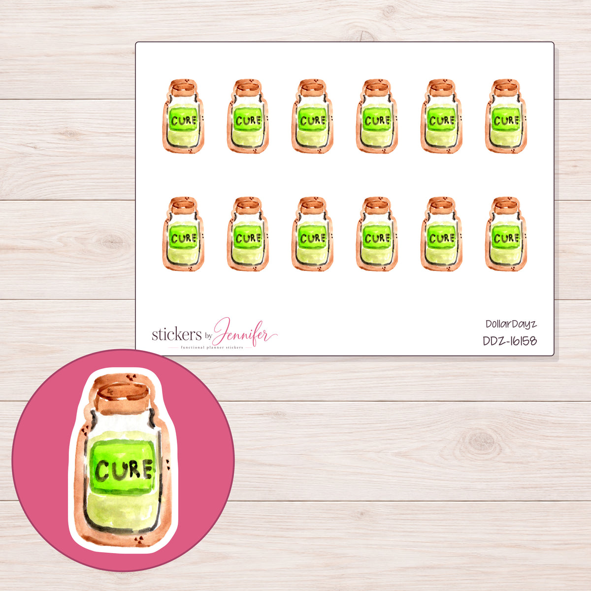 DDZ-16158 planner sticker sheet with enlarged sticker detail