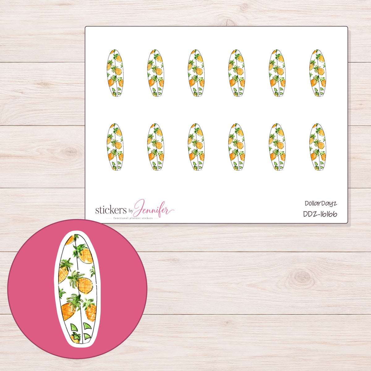 DDZ-16166 planner sticker sheet with enlarged sticker detail