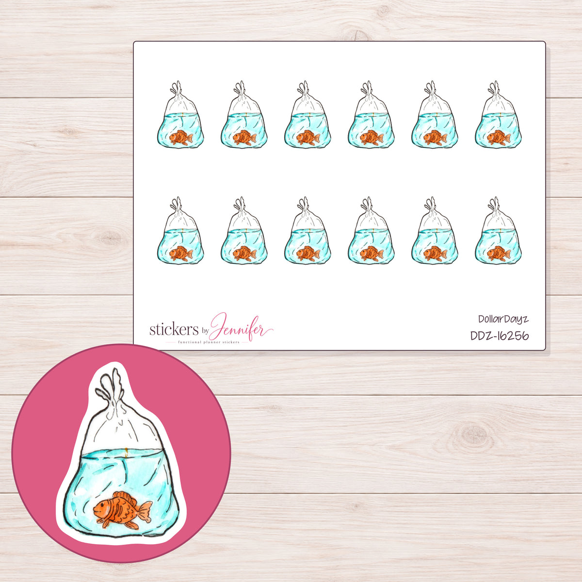 DDZ-16256 planner sticker sheet with enlarged sticker detail
