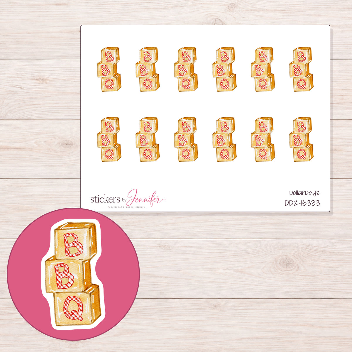 DDZ-16333 planner sticker sheet with enlarged sticker detail
