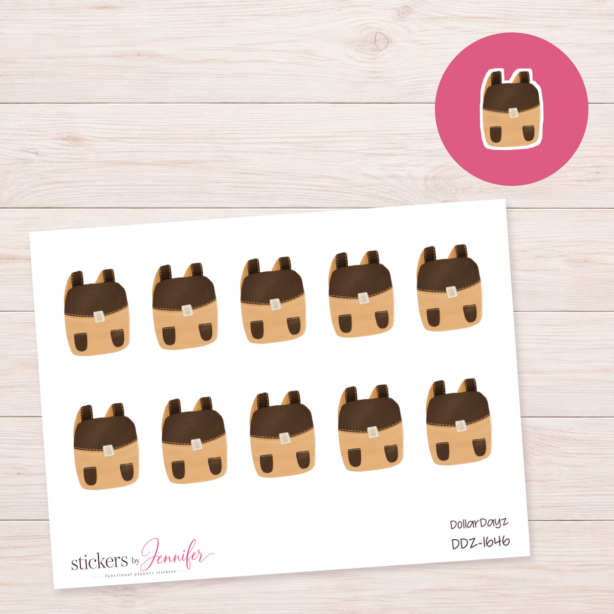 Brown Mini Backpack Planner Stickers | DDZ-1646