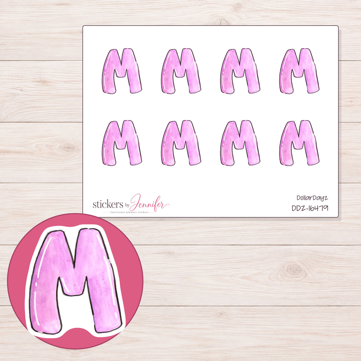DDZ-16479 planner sticker sheet with enlarged sticker detail