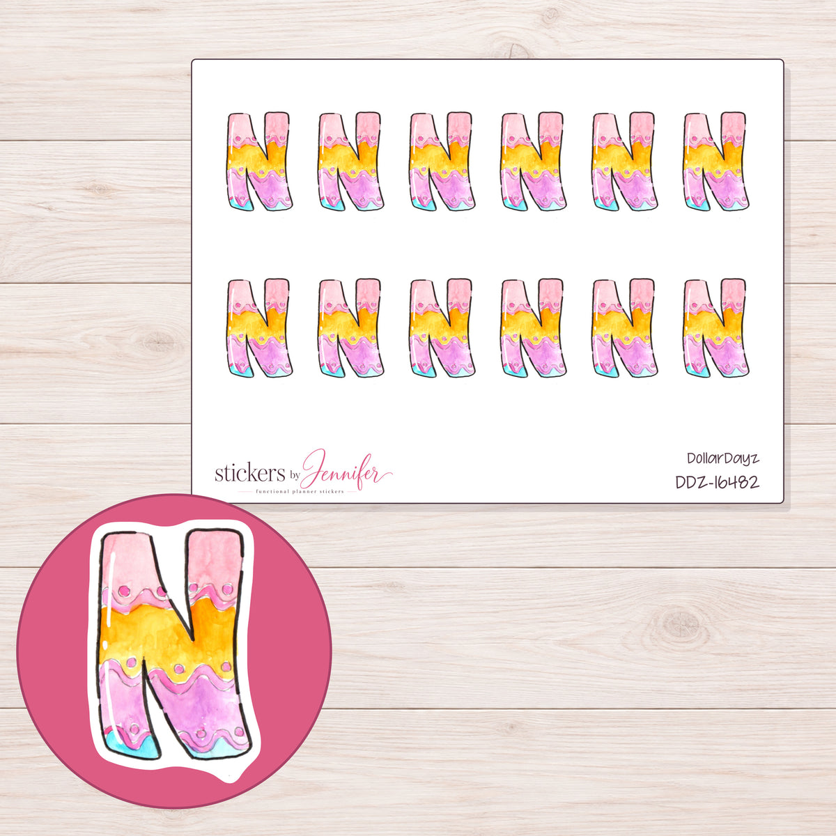 DDZ-16482 planner sticker sheet with enlarged sticker detail