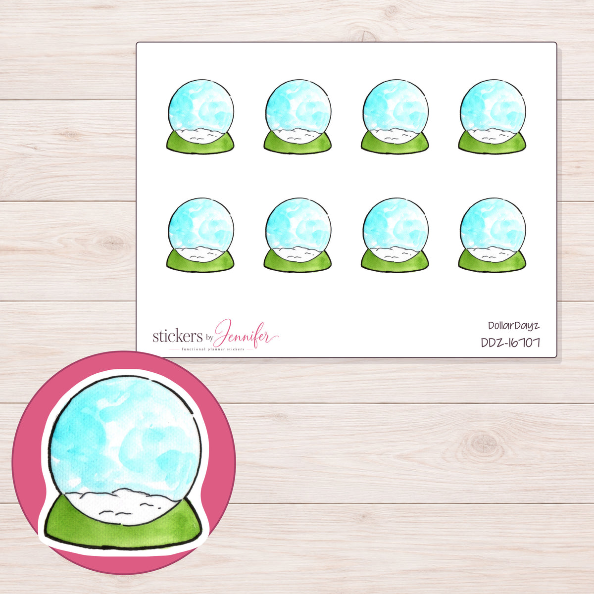 DDZ-16707 planner sticker sheet with enlarged sticker detail