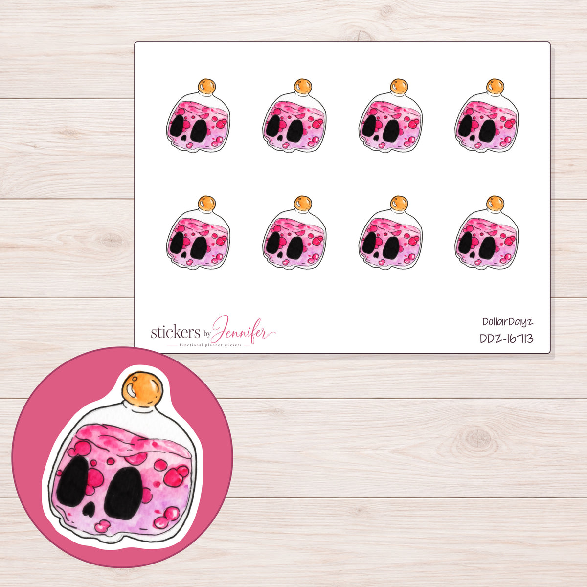 DDZ-16713 planner sticker sheet with enlarged sticker detail