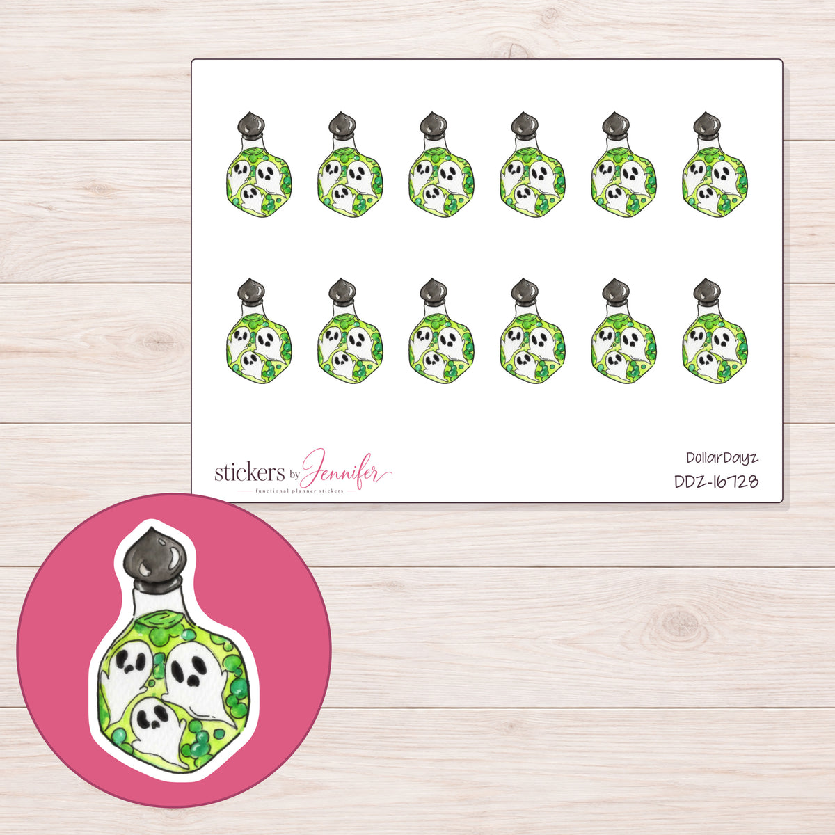 DDZ-16728 planner sticker sheet with enlarged sticker detail