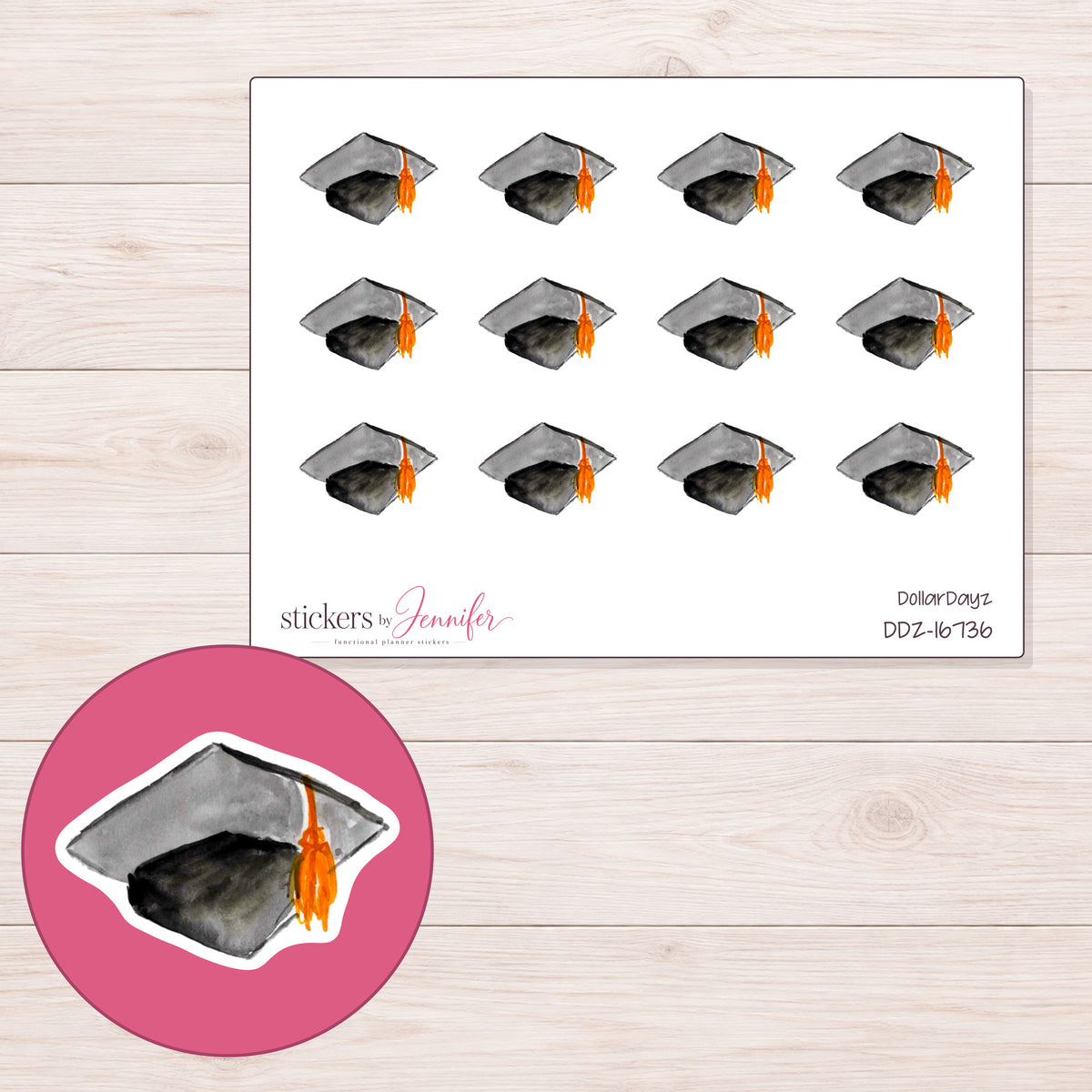 DDZ-16736 planner sticker sheet with enlarged sticker detail