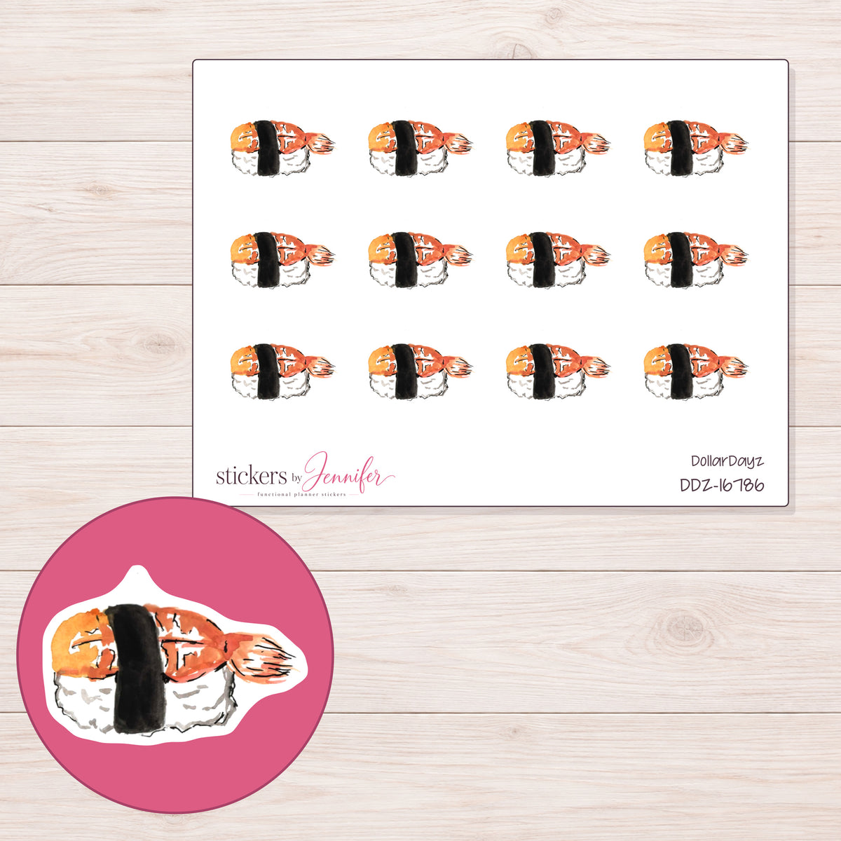 DDZ-16786 planner sticker sheet with enlarged sticker detail