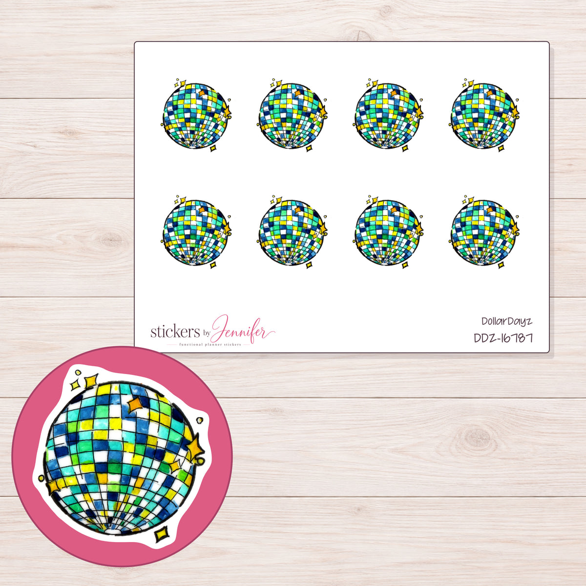 DDZ-16787 planner sticker sheet with enlarged sticker detail
