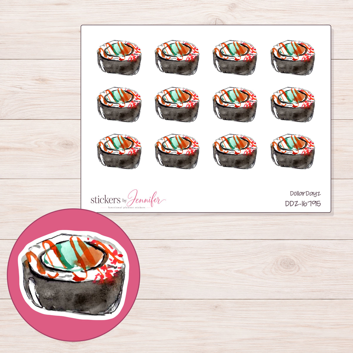 DDZ-16795 planner sticker sheet with enlarged sticker detail
