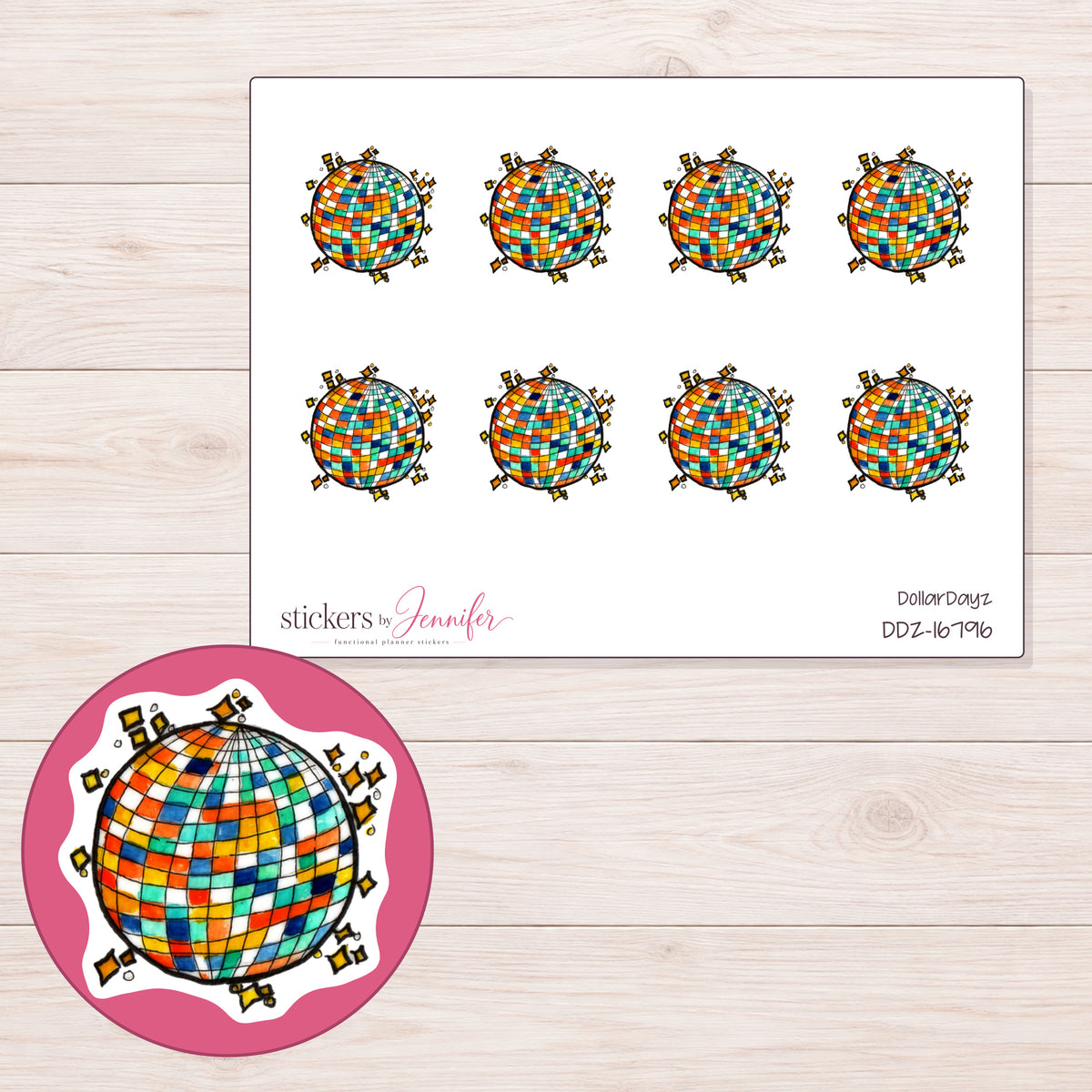 DDZ-16796 planner sticker sheet with enlarged sticker detail