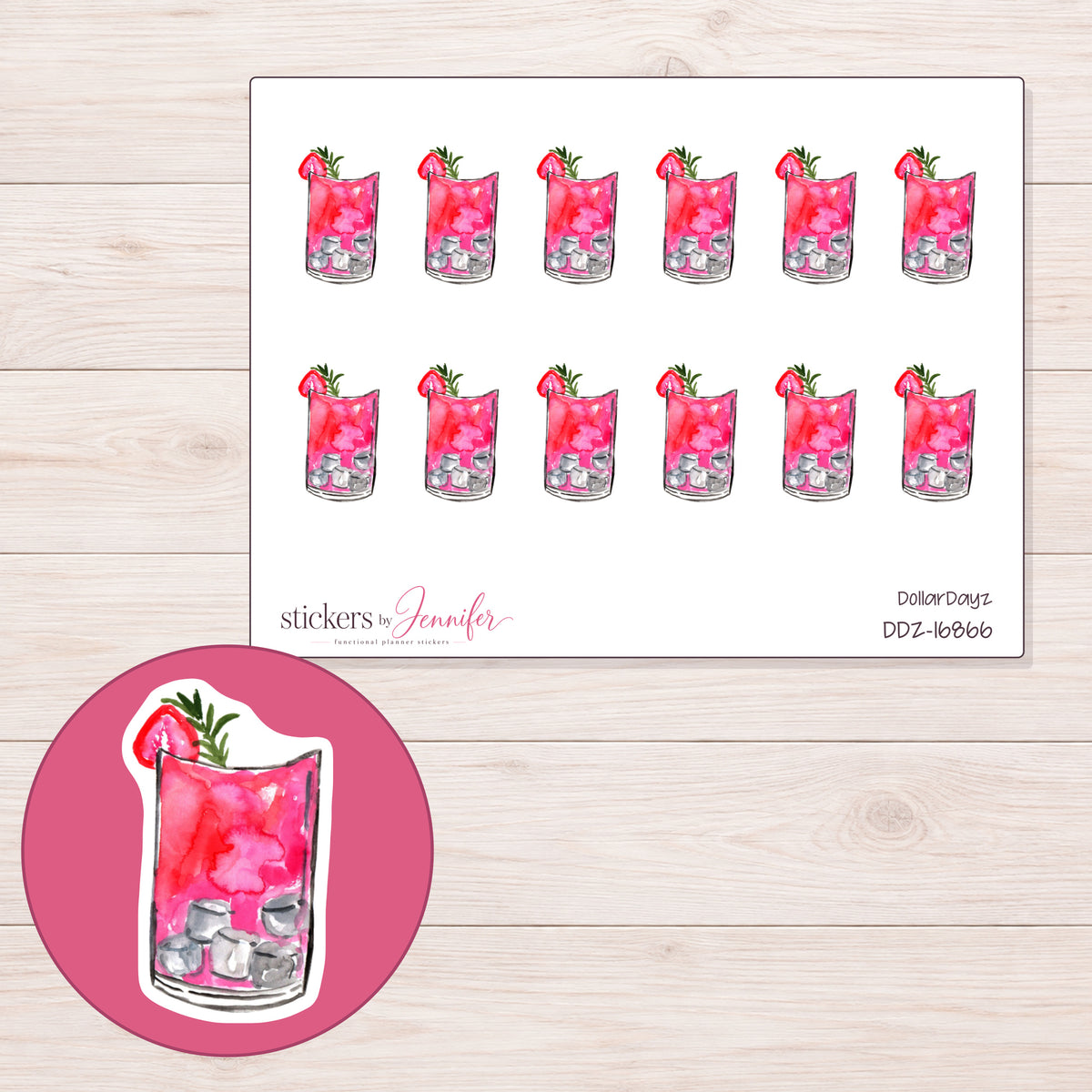 DDZ-16866 planner sticker sheet with enlarged sticker detail
