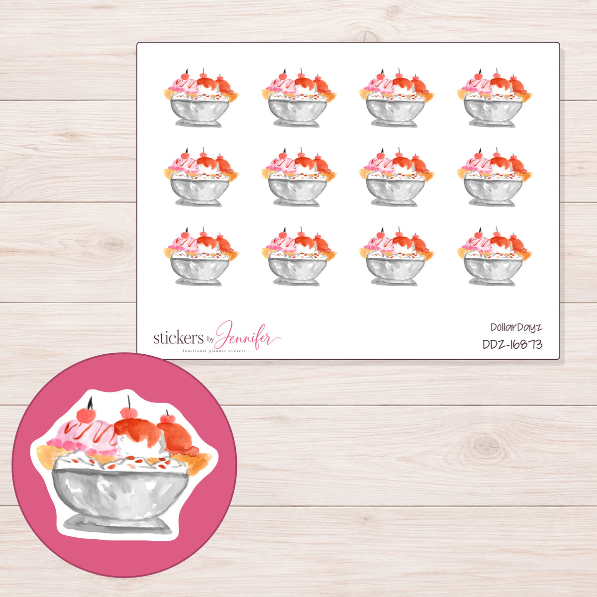 DDZ-16873 planner sticker sheet with enlarged sticker detail