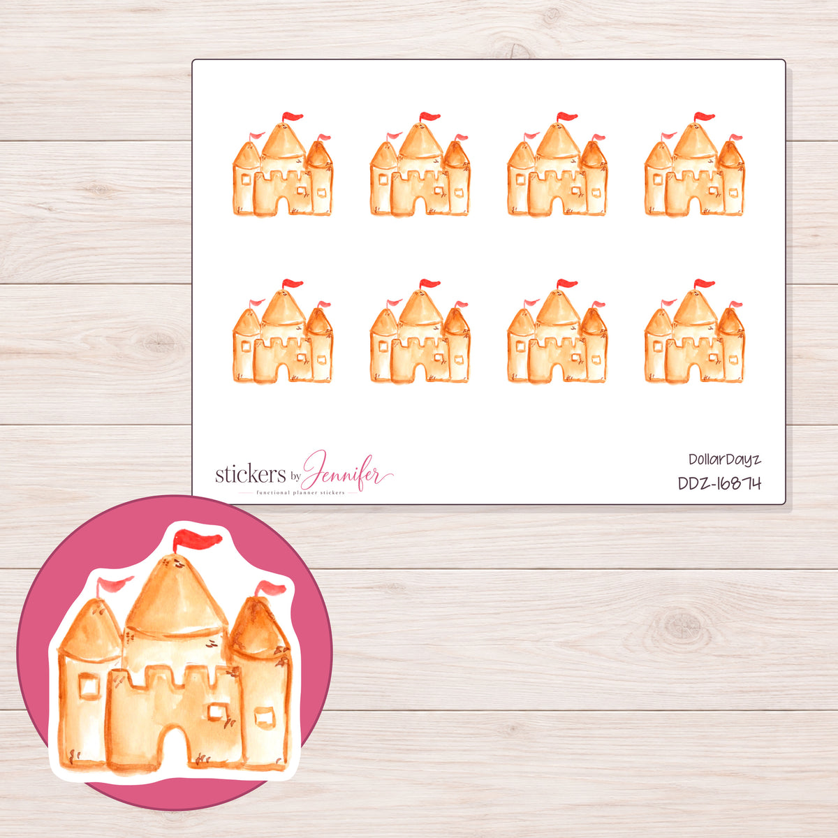 DDZ-16874 planner sticker sheet with enlarged sticker detail