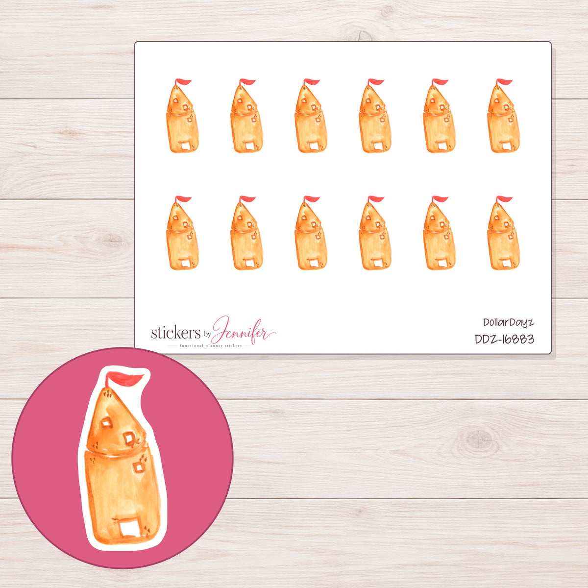 DDZ-16883 planner sticker sheet with enlarged sticker detail
