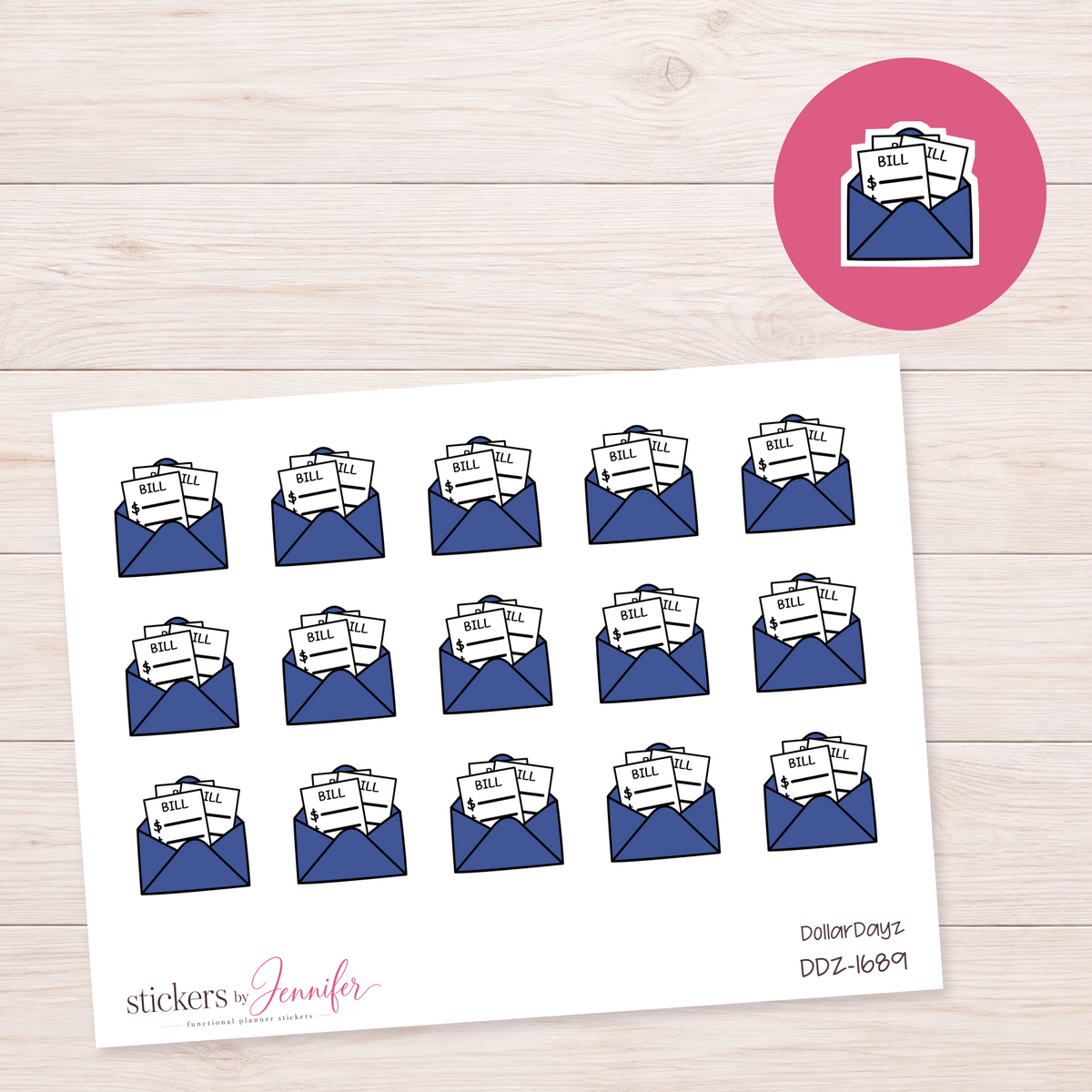 Blue Bill Envelope Planner Stickers | DDZ-1689