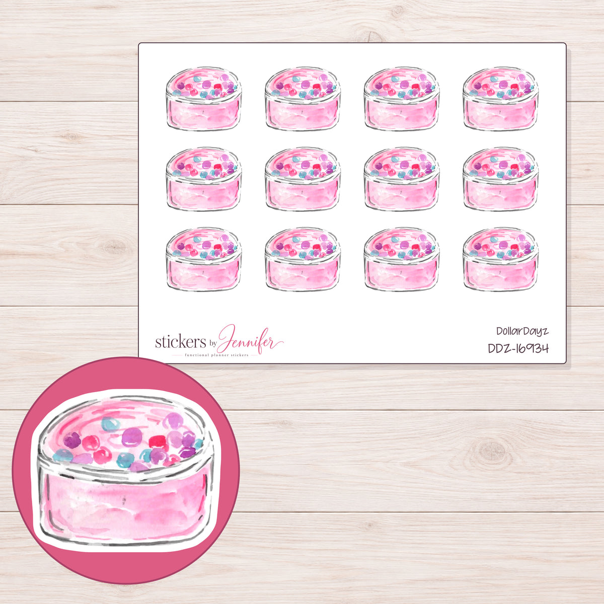 DDZ-16934 planner sticker sheet with enlarged sticker detail