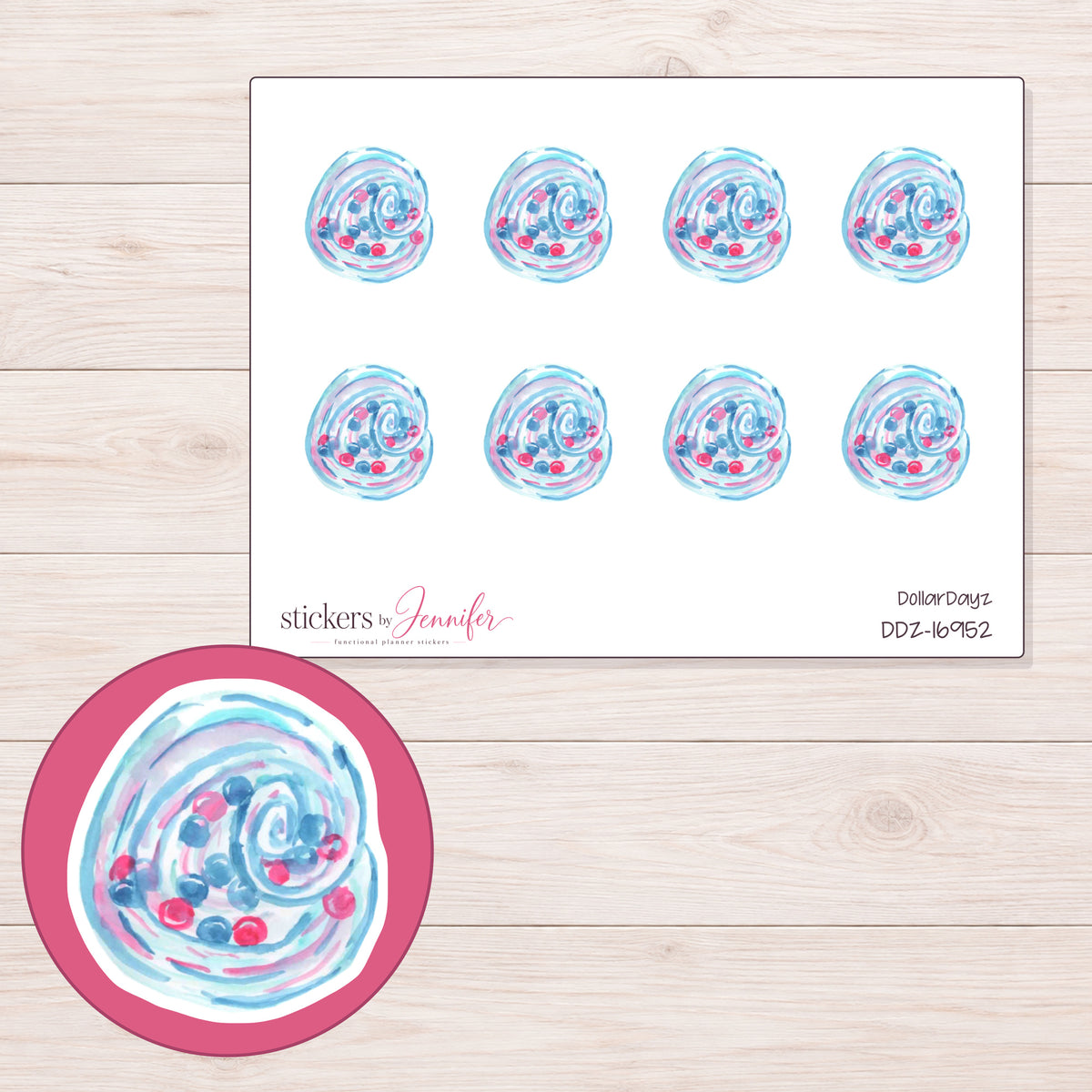 DDZ-16952 planner sticker sheet with enlarged sticker detail