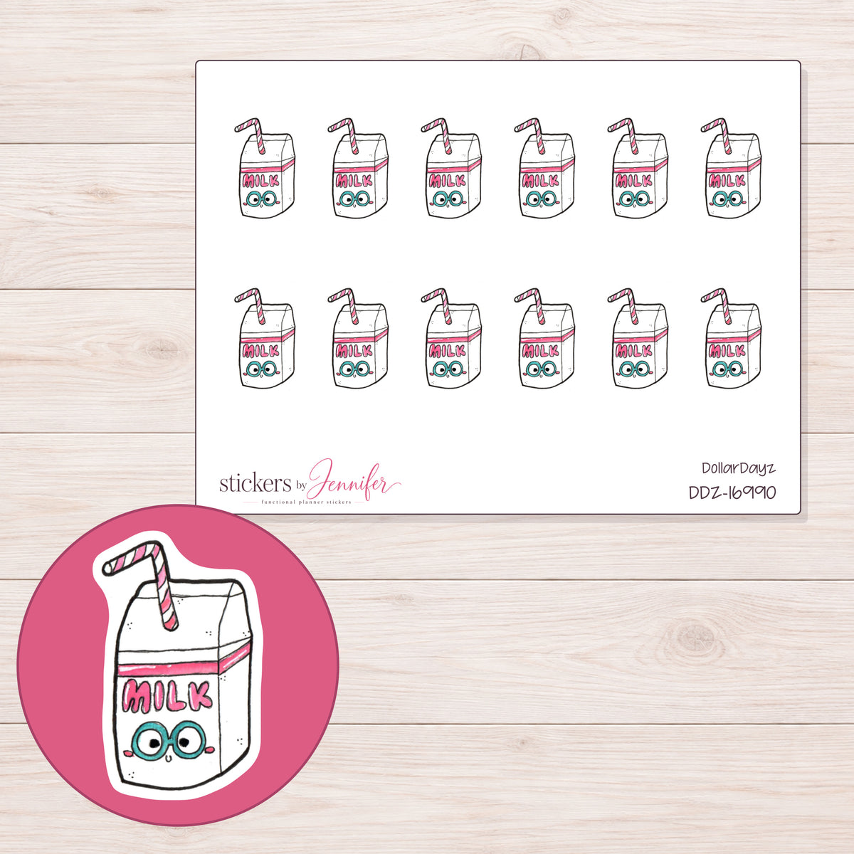 DDZ-16990 planner sticker sheet with enlarged sticker detail