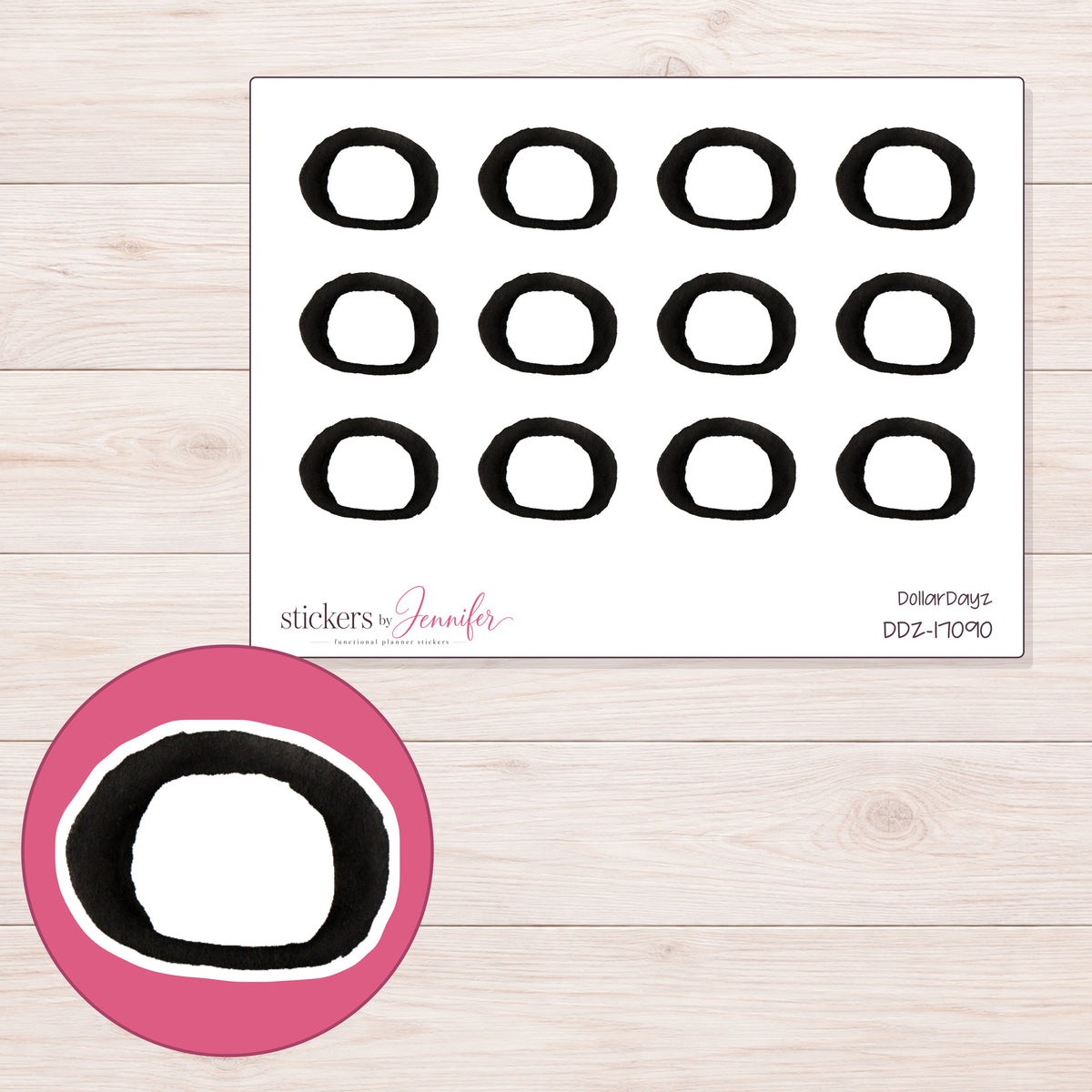 DDZ-17090 planner sticker sheet with enlarged sticker detail