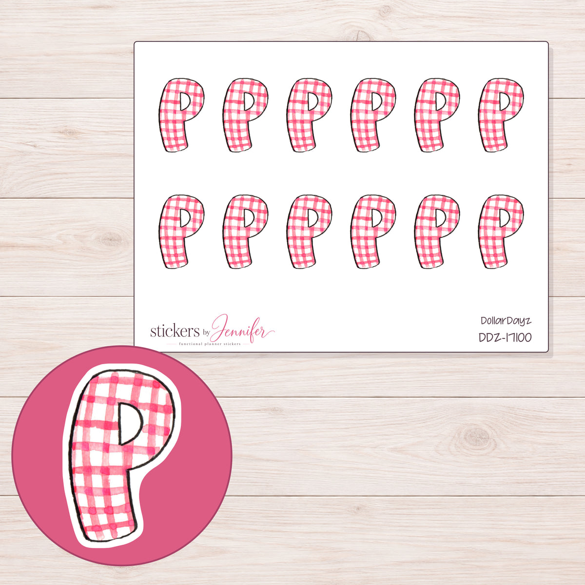 DDZ-17100 planner sticker sheet with enlarged sticker detail