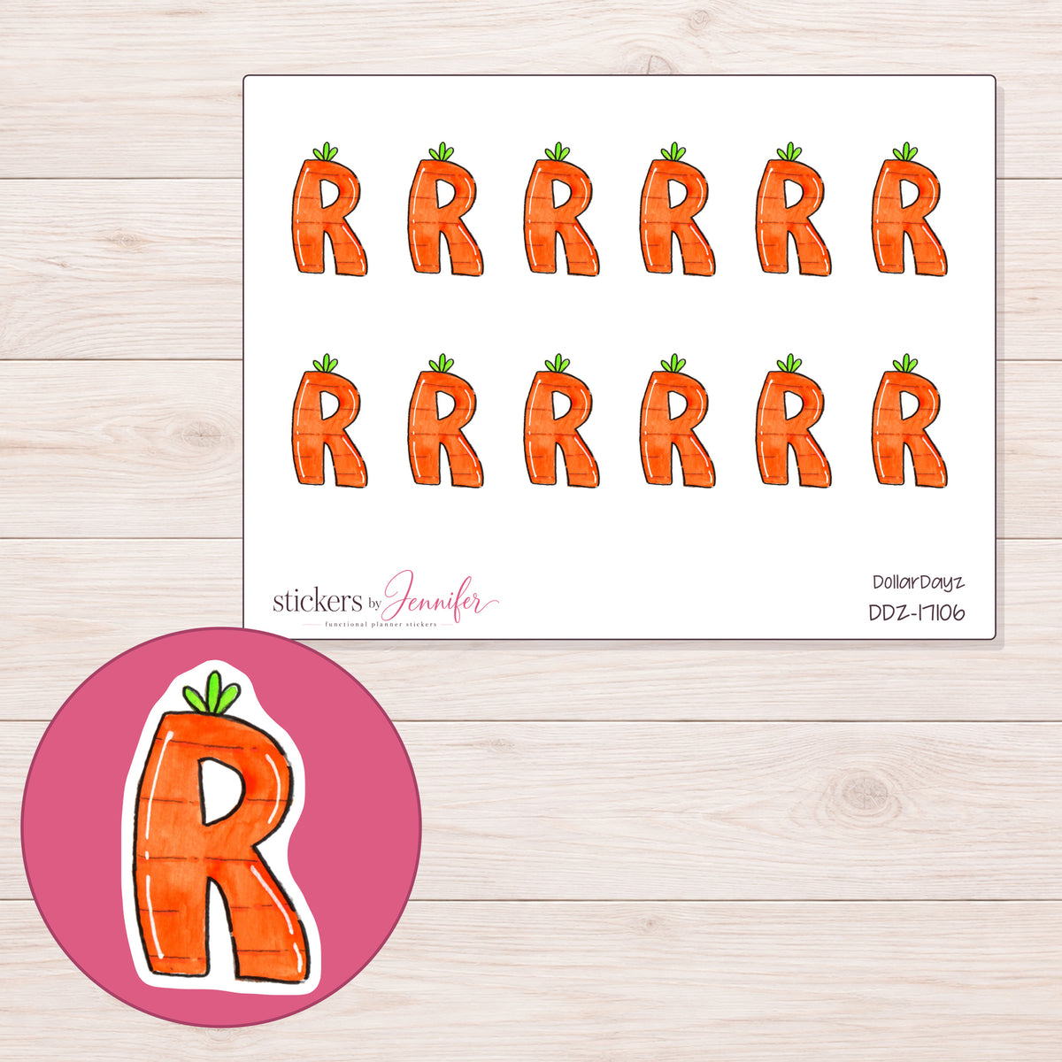 DDZ-17106 planner sticker sheet with enlarged sticker detail