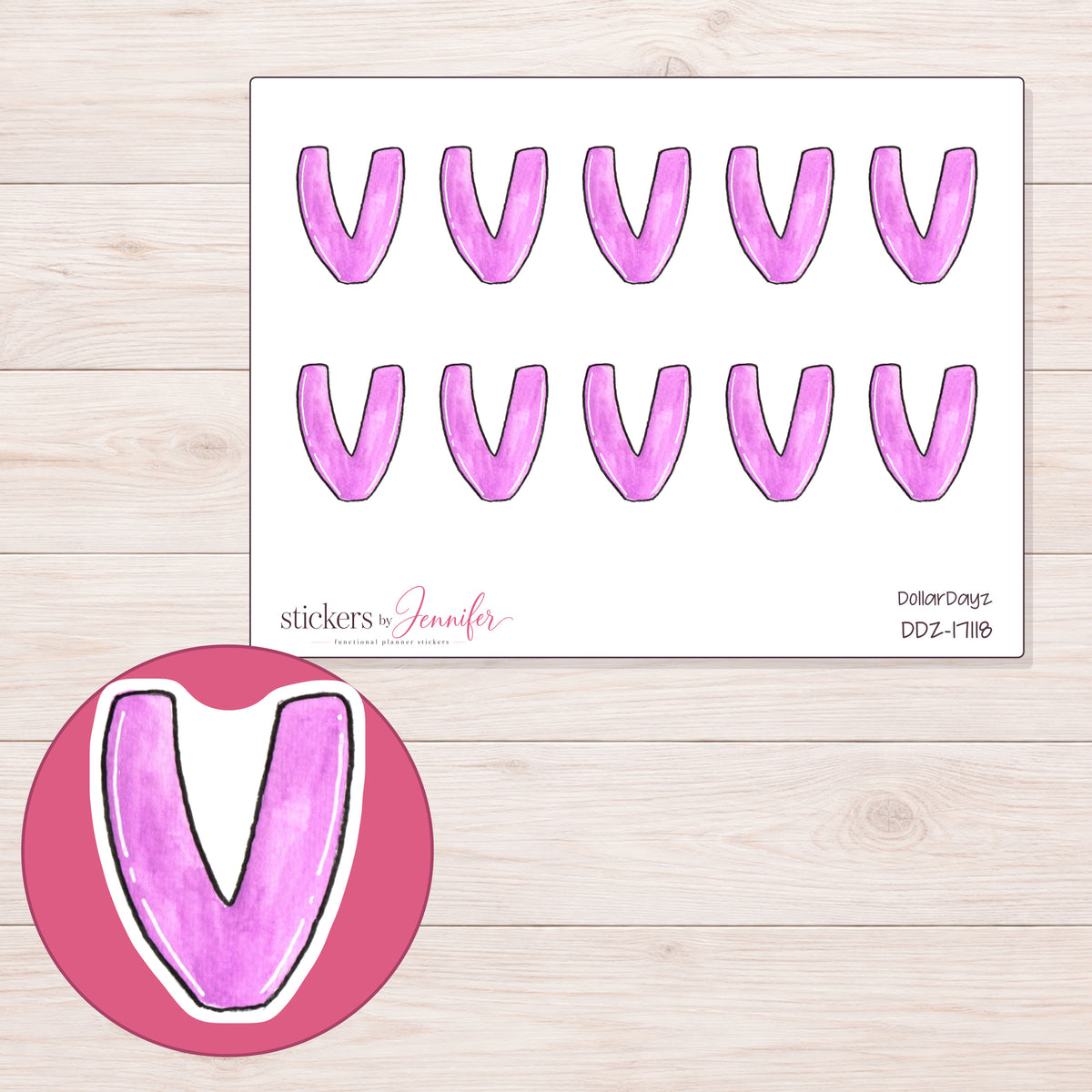 DDZ-17118 planner sticker sheet with enlarged sticker detail