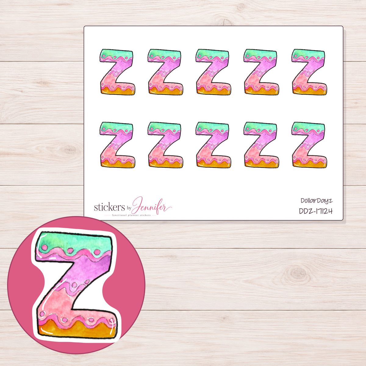 DDZ-17124 planner sticker sheet with enlarged sticker detail