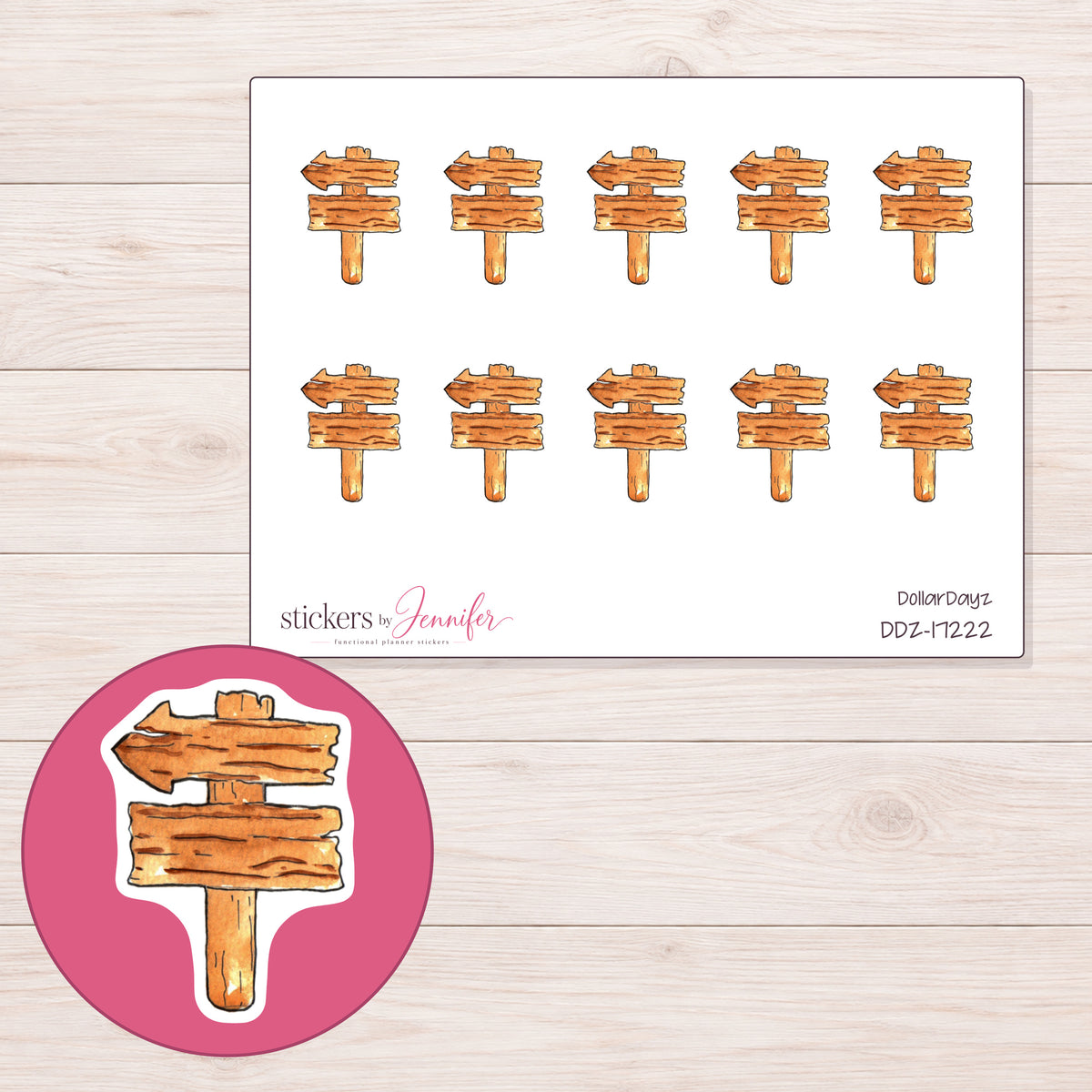 DDZ-17222 planner sticker sheet with enlarged sticker detail