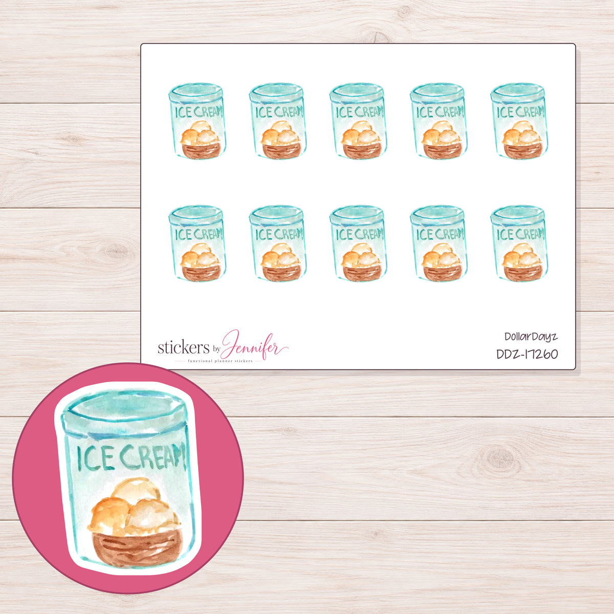 DDZ-17260 planner sticker sheet with enlarged sticker detail