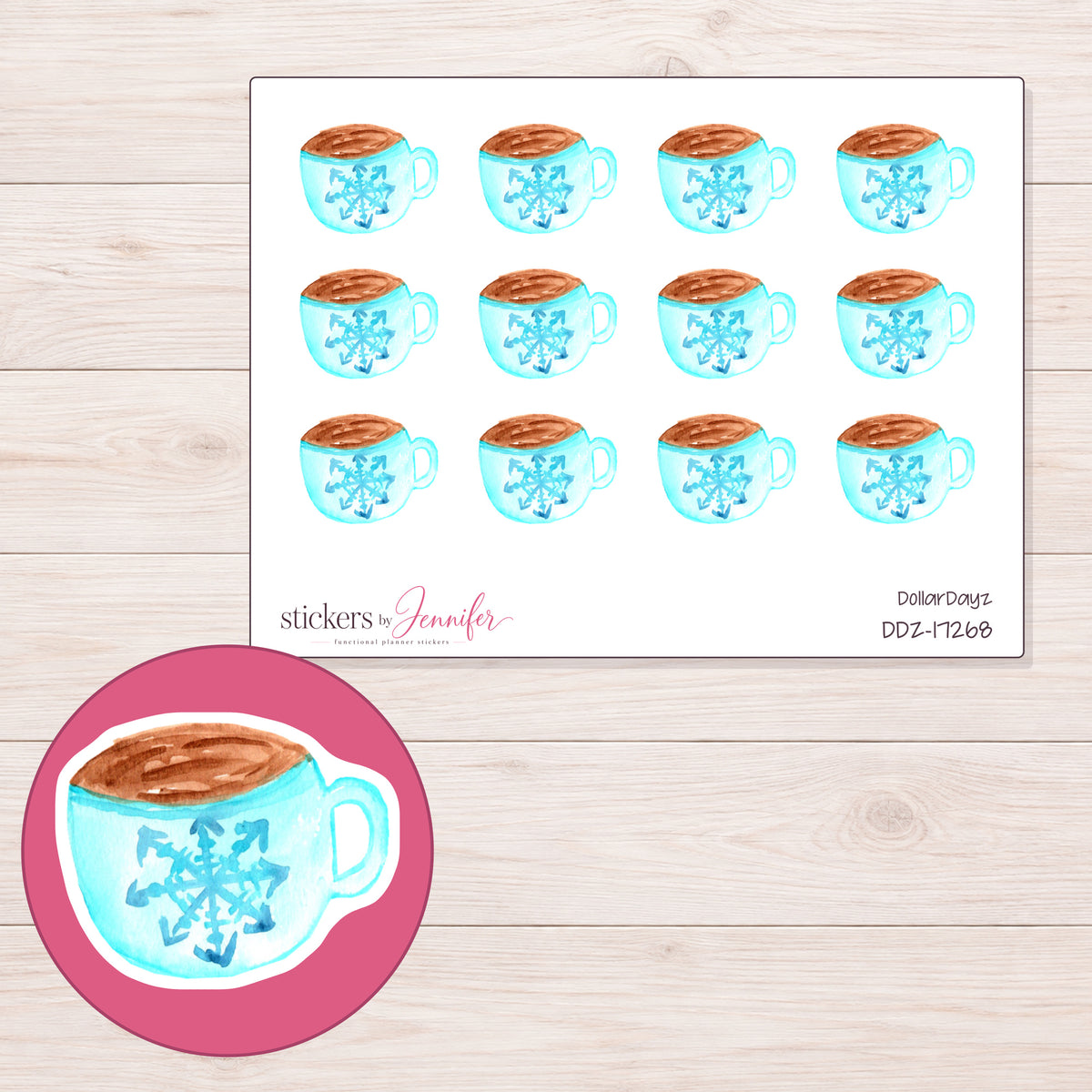 DDZ-17268 planner sticker sheet with enlarged sticker detail