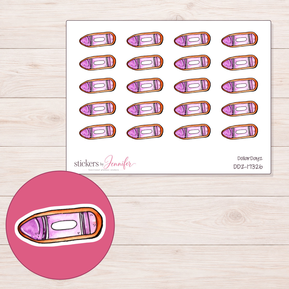 DDZ-17326 planner sticker sheet with enlarged sticker detail
