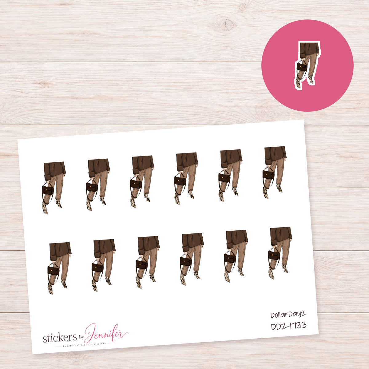 Brown Outfit and Handbag Planner Stickers | DDZ-1733