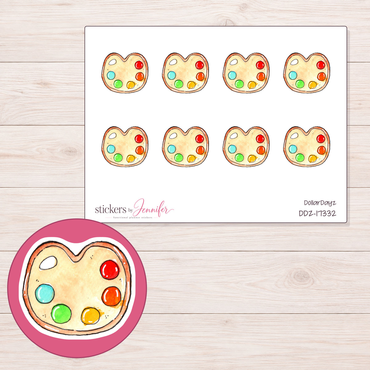 DDZ-17332 planner sticker sheet with enlarged sticker detail