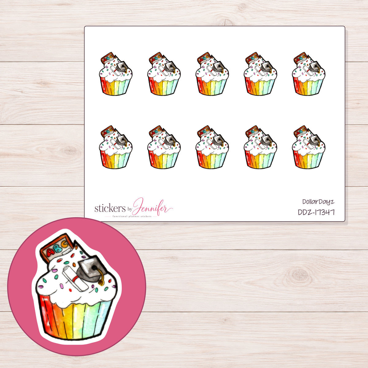 DDZ-17347 planner sticker sheet with enlarged sticker detail