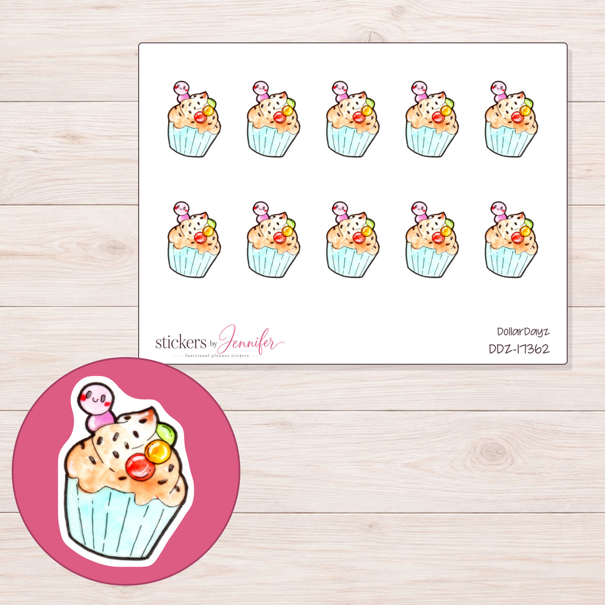 DDZ-17362 planner sticker sheet with enlarged sticker detail