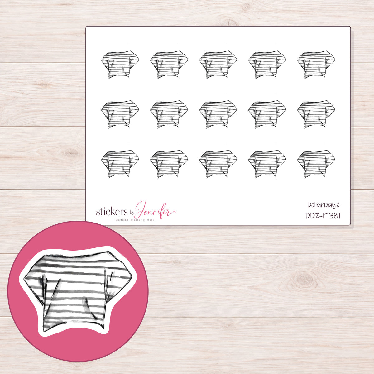 DDZ-17381 planner sticker sheet with enlarged sticker detail