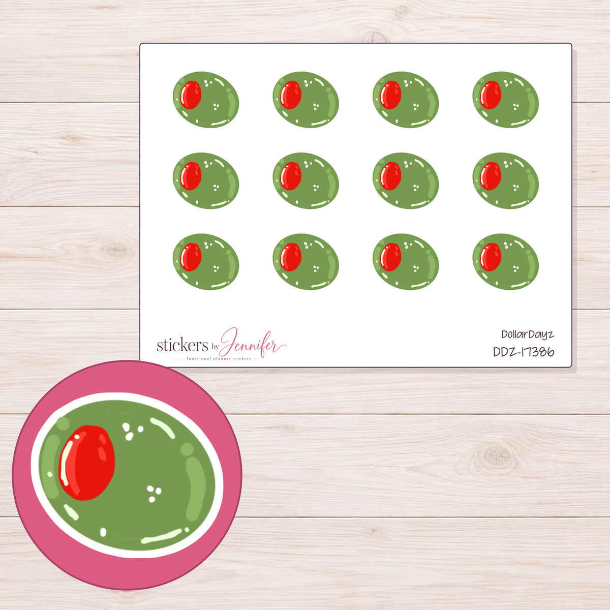 DDZ-17386 planner sticker sheet with enlarged sticker detail