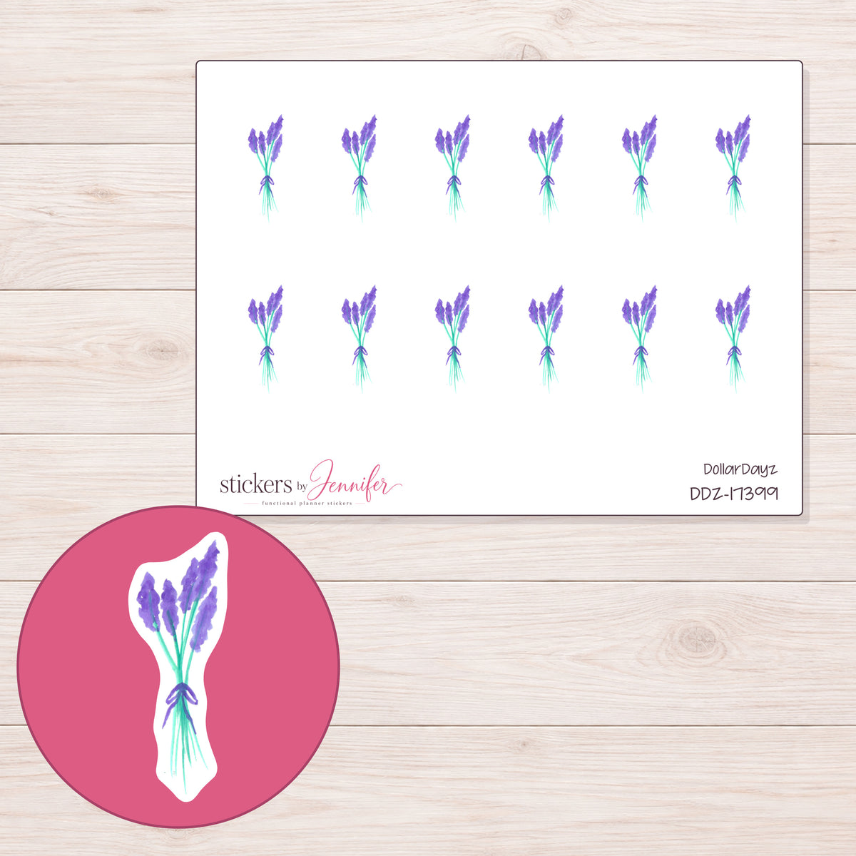 DDZ-17399 planner sticker sheet with enlarged sticker detail