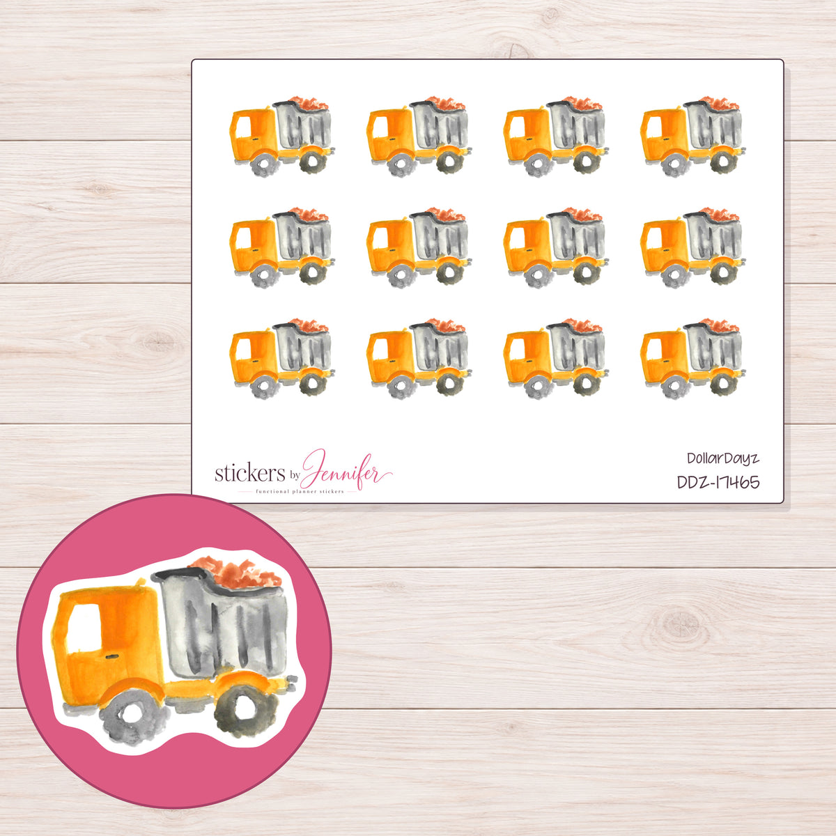 DDZ-17465 planner sticker sheet with enlarged sticker detail
