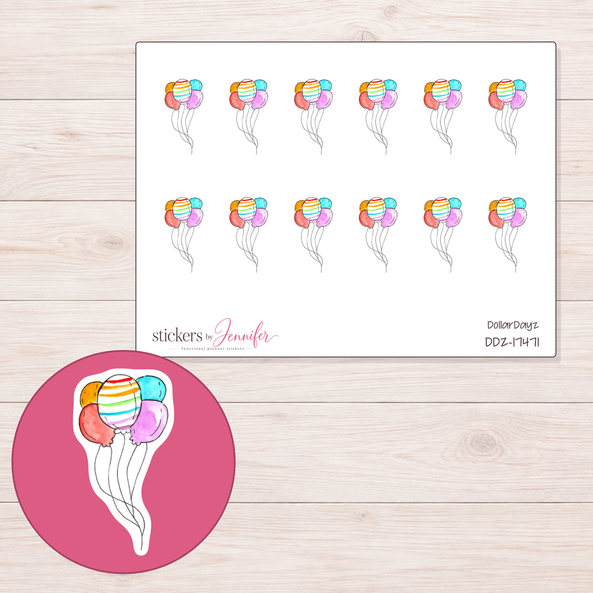 DDZ-17471 planner sticker sheet with enlarged sticker detail