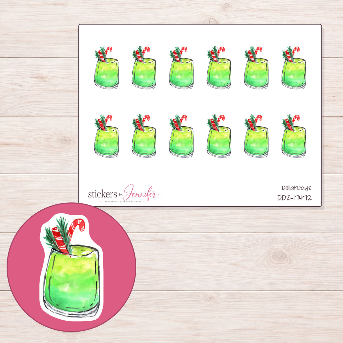 DDZ-17472 planner sticker sheet with enlarged sticker detail
